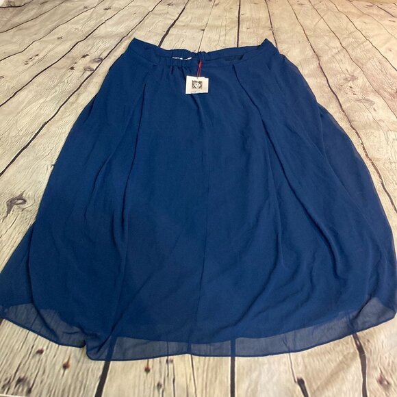 Anne Klein Skirt Pleated Long Midi Navy - Picture 3 of 8